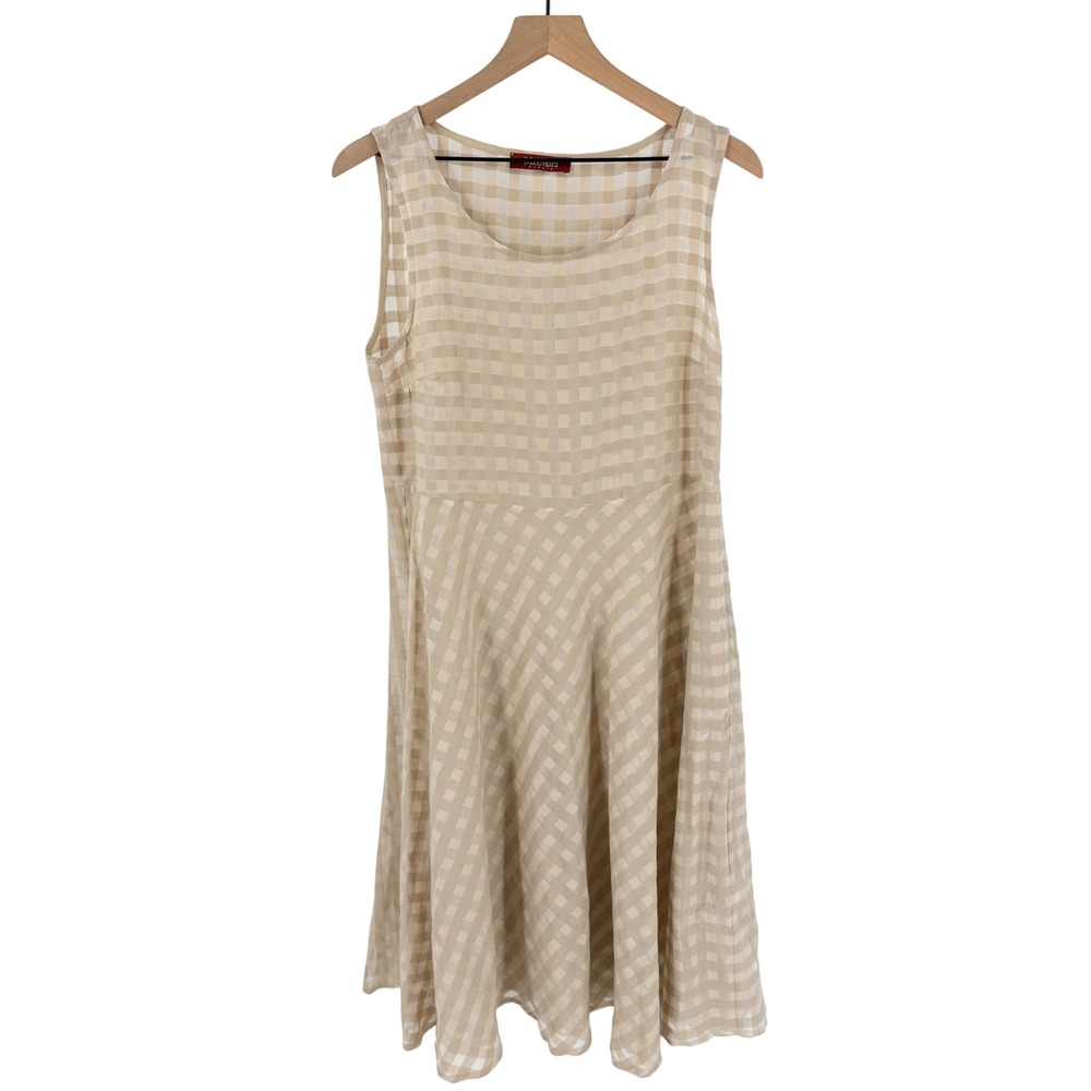 Max Mara Studio Gingham‎ Silk Blend Dress Size M Semi-Sheer Old Money Preppy